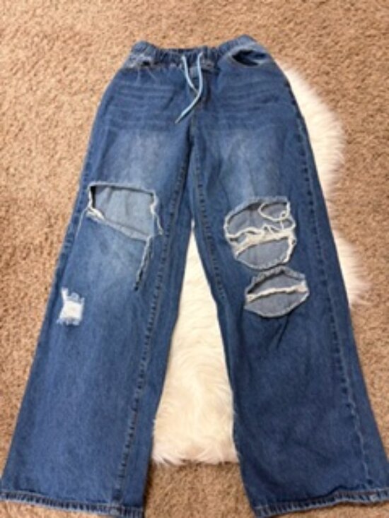 Pants - Distressed Wide-Leg Jeans